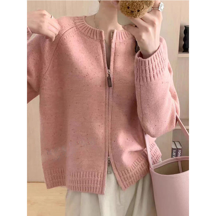 Ladies' knitted jacket with a modern zipper and ribbed finishes Lune London