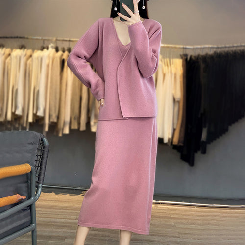 Ensemble tricot décontracté pour femmes avec décolleté en V et coupe asymétrique Chic & Stil