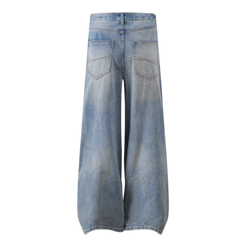 Women Wide Distressed Denim Palazzo Jeans with High Waist and Rip Details Amarae