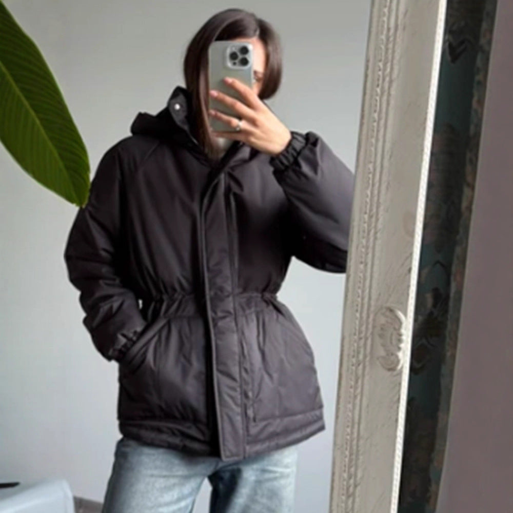 Women’s quilted parka with high collar, fitted drawstring and hood Amarae