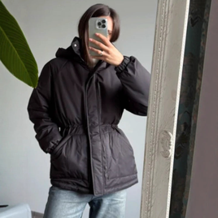 Women’s quilted parka with high collar, fitted drawstring and hood Amarae