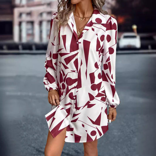 Geometric Print Button Dress for Women Amarae