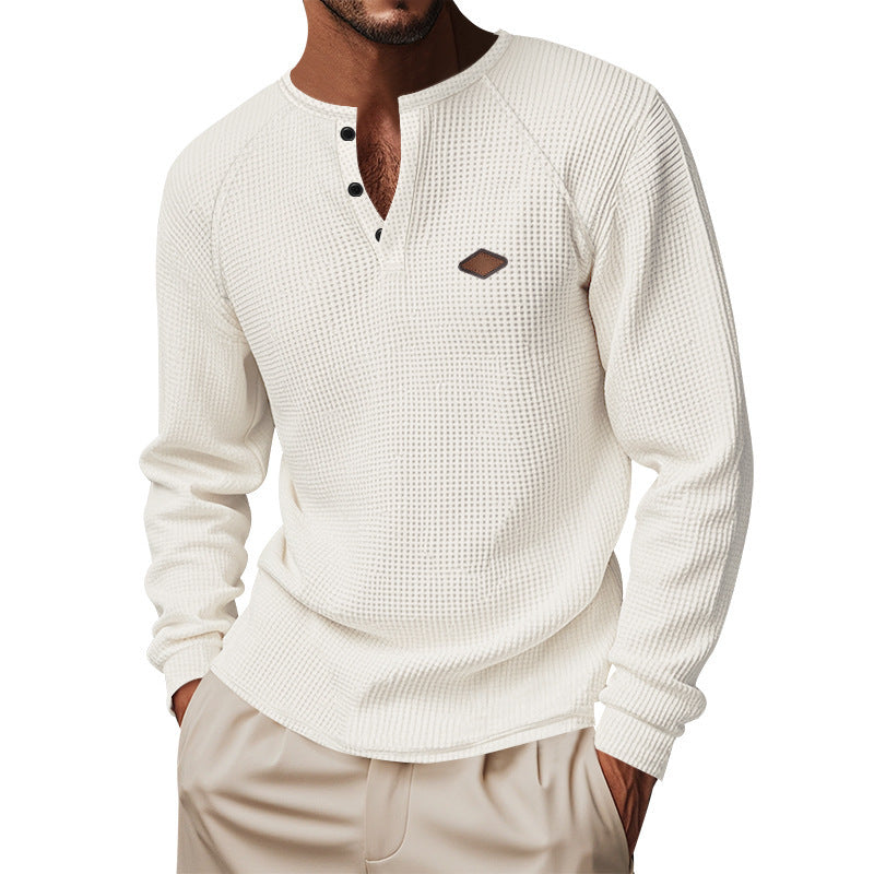 Men's long-sleeve Henley shirt with textured surface Amarae