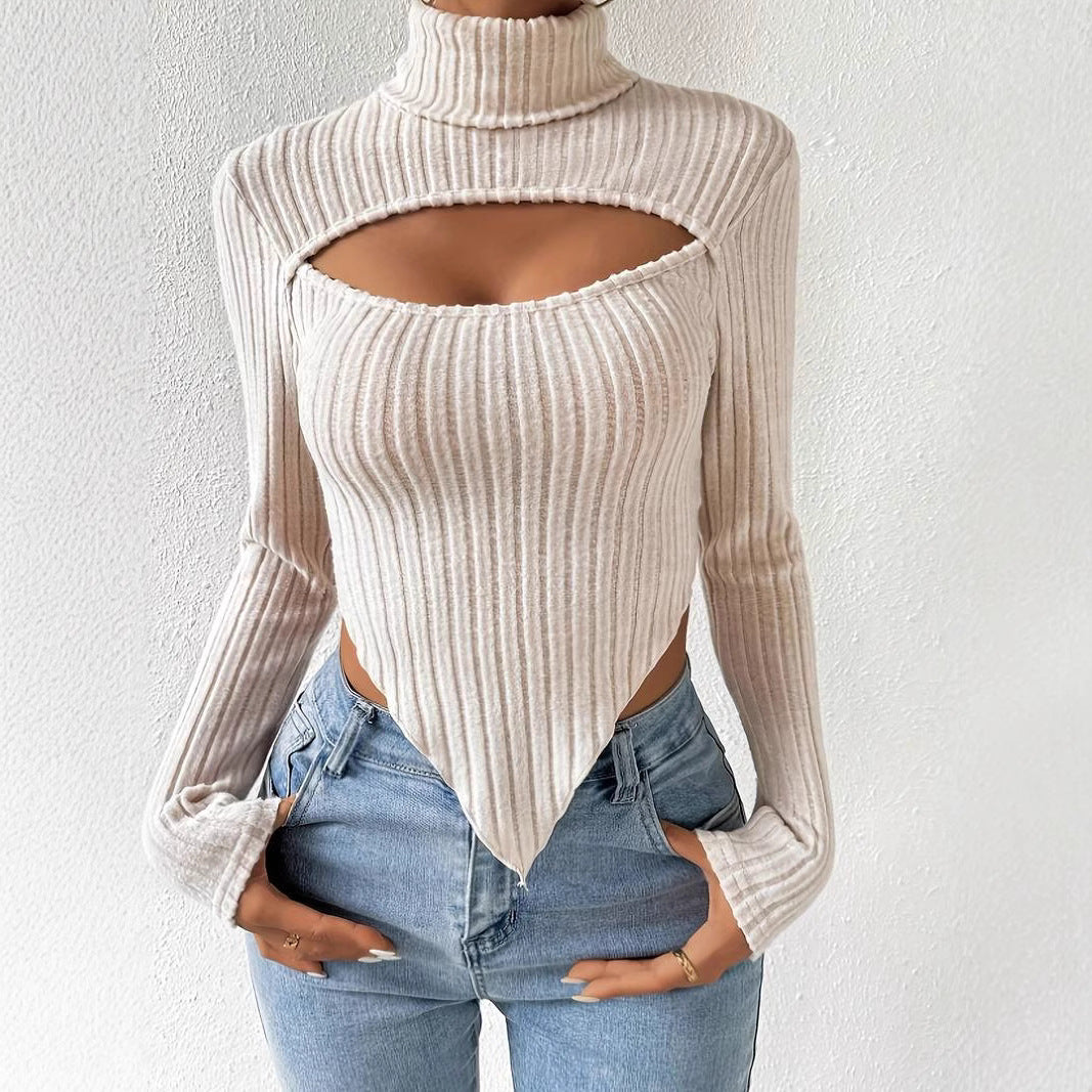Body à manches longues pour femmes avec encolure asymétrique et texture côtelée Chic & Stil