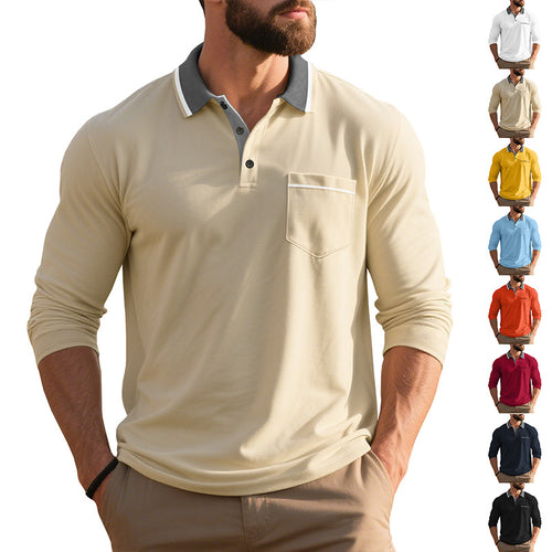 Men's long sleeve polo shirt in breathable fabric with modern collar Amarae