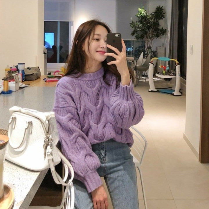 Sweater en tricot épais pour femmes avec une structure de motif en câble élégant et une coupe décontractée Chic & Stil
