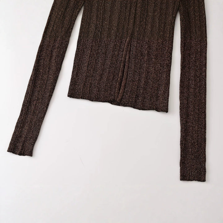 Women's figure-hugging ribbed fine knit cardigan with V-neck, shiny thread and decorative button strip Amarae