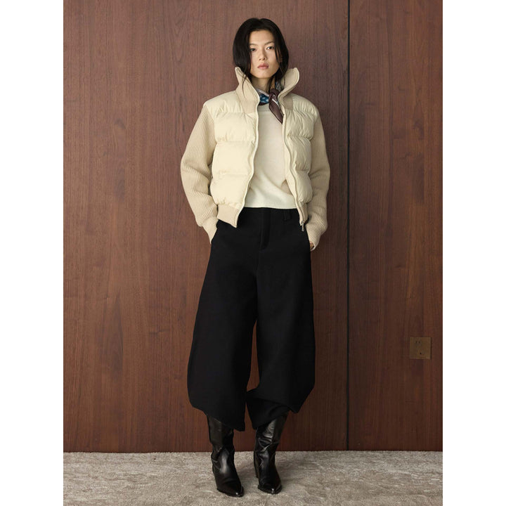 Women's hybrid quilted jacket with knitted sleeves and high ribbed collar Amarae