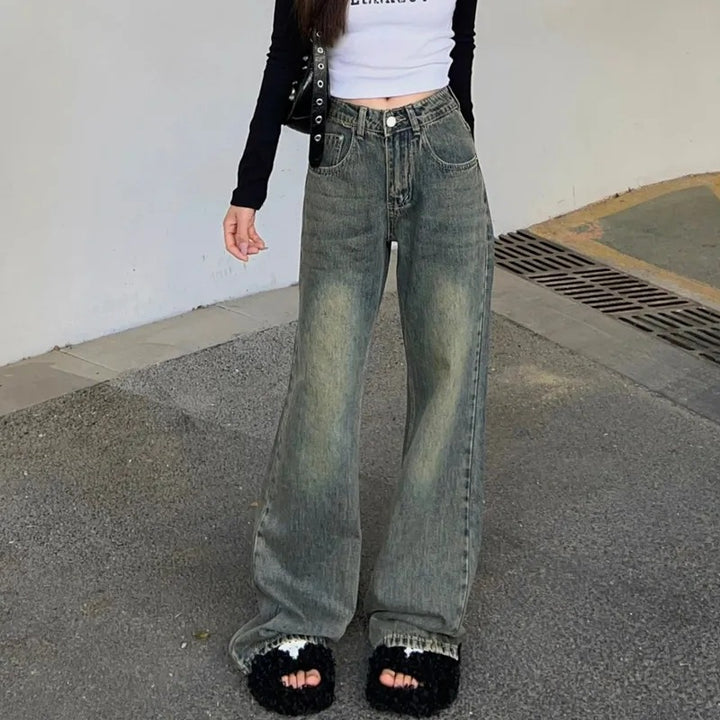 Jeans en denim taille haute ample pour femmes Chic & Stil