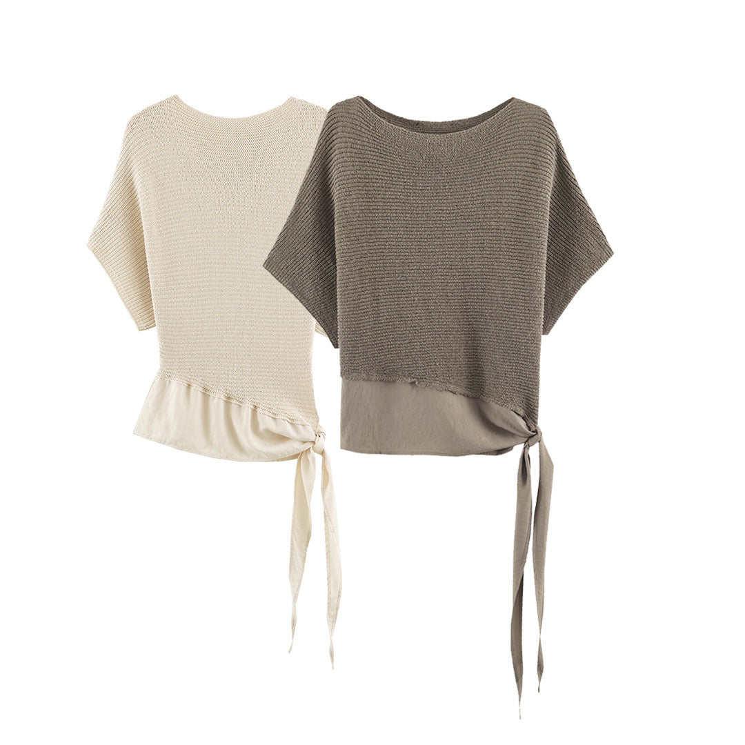 Women's Oversized Fine Knit Poncho with Asymmetrical Hem and Tie Band Amarae