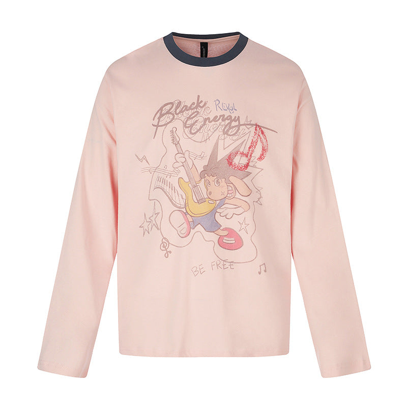Women's long-sleeve shirt with comic guitar print, glitter detail, and contrast collar Amarae