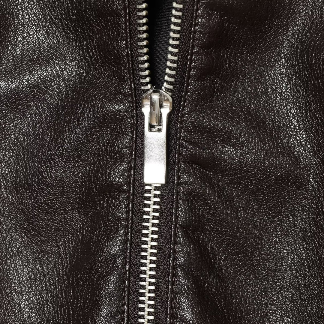 Women's Cropped Faux Leather Bomber Jacket with Hood, Drawstring and Elastic Cuffs Amarae