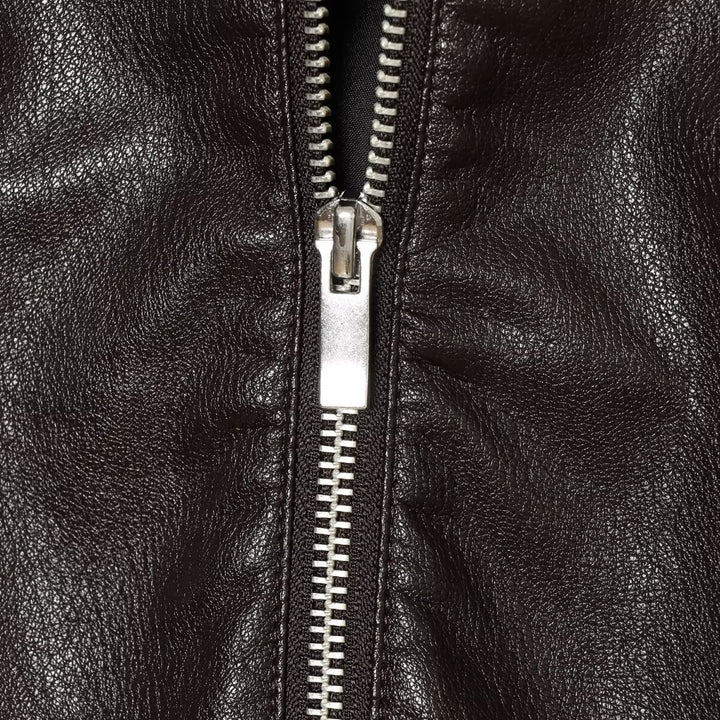 Women's Cropped Faux Leather Bomber Jacket with Hood, Drawstring and Elastic Cuffs Amarae