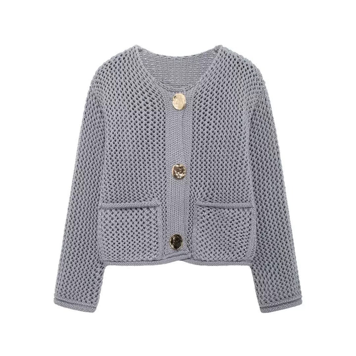 Cardigan pour femmes avec structure en mesh et grands détails de bouton Chic & Stil