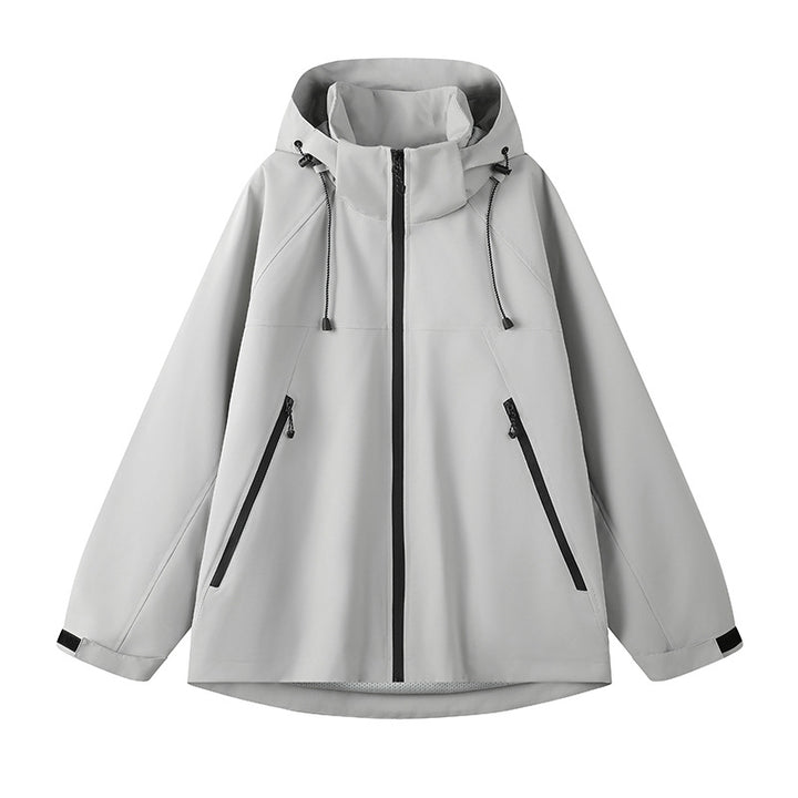 Technical jacket for women with adjustable hood and functional zip pockets Lune London