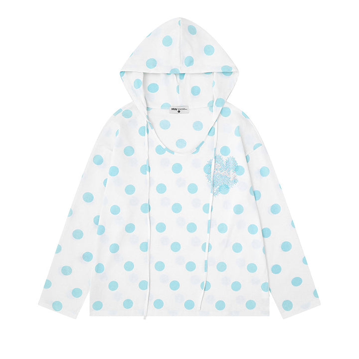 Women's lightweight hooded sweatshirt with all-over polka dot print, drawstring and relaxed fit Amarae