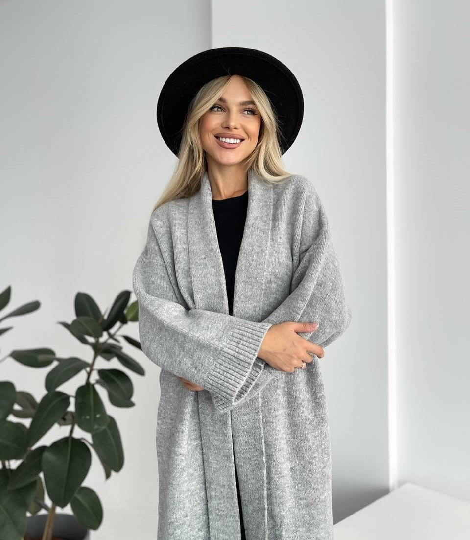 Ladies Long Cardigan with Deep Collar Lune London