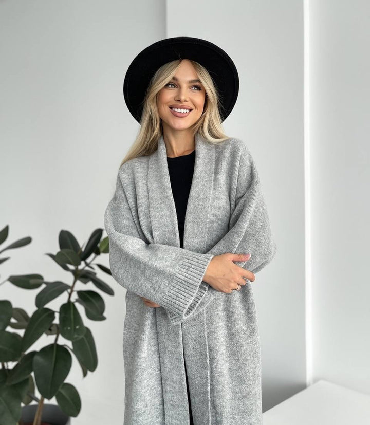 Ladies Long Cardigan with Deep Collar Lune London