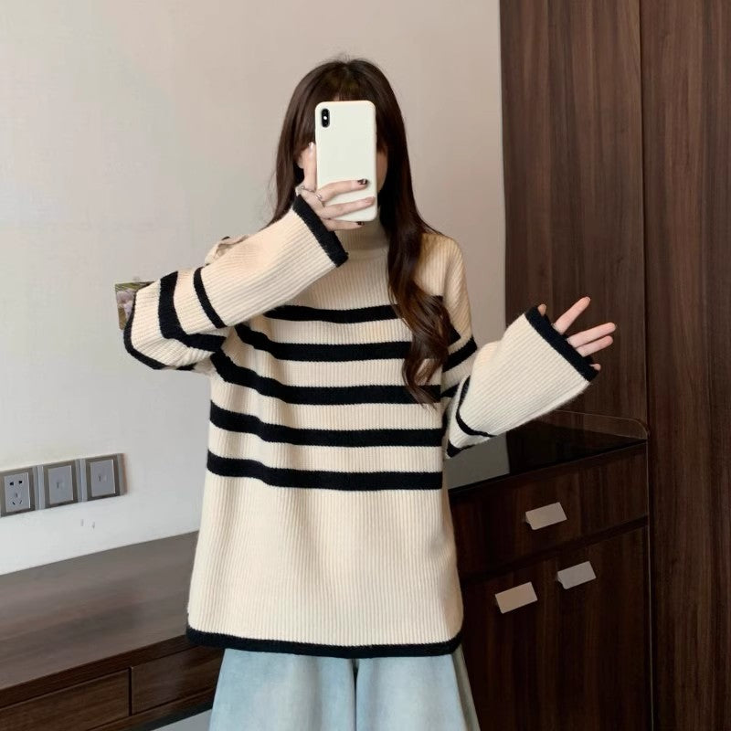 Pull en tricot élégant pour femme avec col asymétrique et motif rayé Chic & Stil