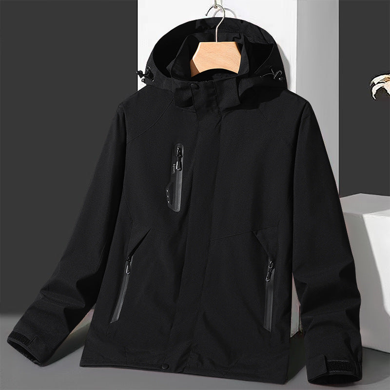 Men's softshell windbreaker with hood, waterproof zippers, and adjustable hem Amarae