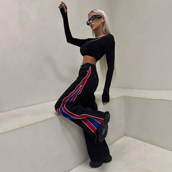 Women Short Sports Top with Long Sleeves and Colorful Side Stripes Lune London
