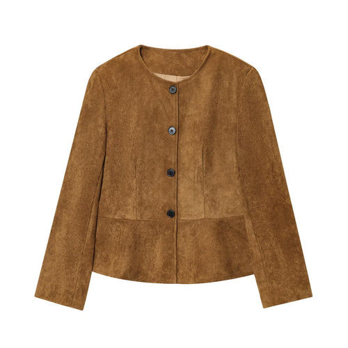 Elegant faux leather jacket for women with button-covered design Amarae