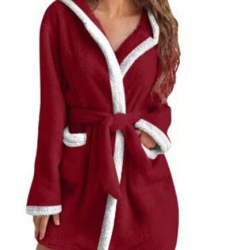 Ladies Cozy Fleece Bathrobe with Hood and Practical Pockets Lune London