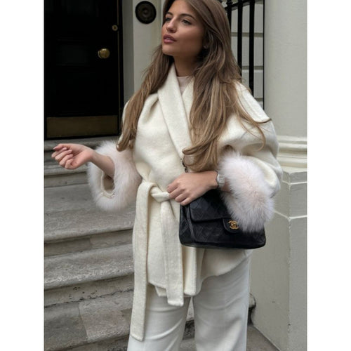 Elegant hooded jacket for women with faux fur trim Amarae