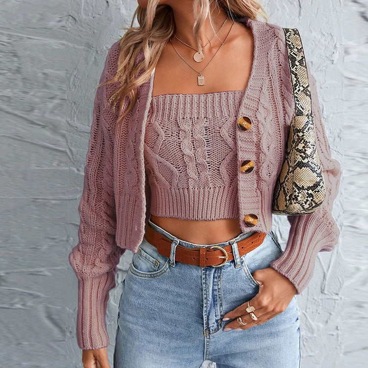 Casual knit set for women with open jacket and crop top Lune London