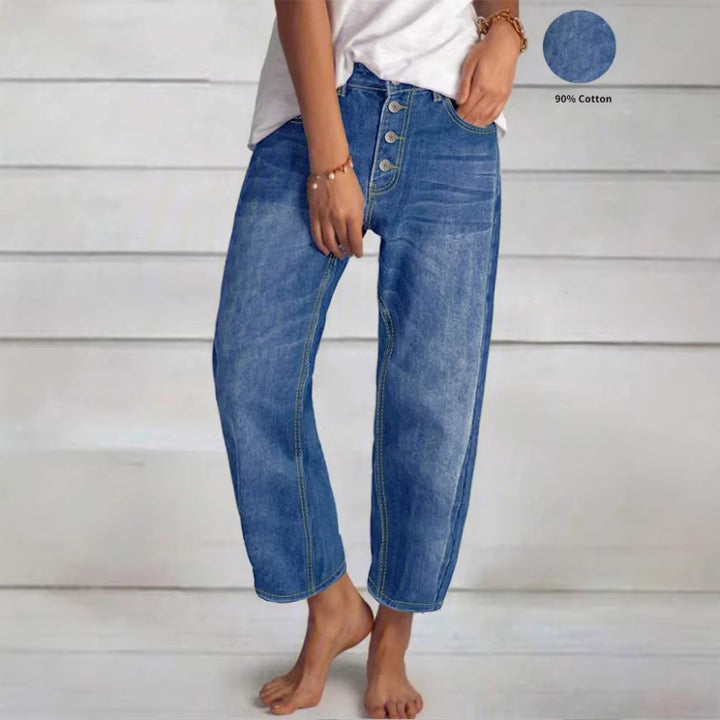 Women High-Waisted Cropped Jeans with Wide Straight-Leg Fit Amarae
