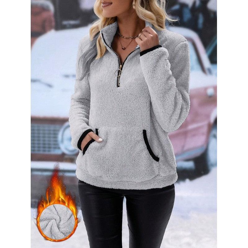 Fleece sweater for women with high collar and practical pockets Lune London