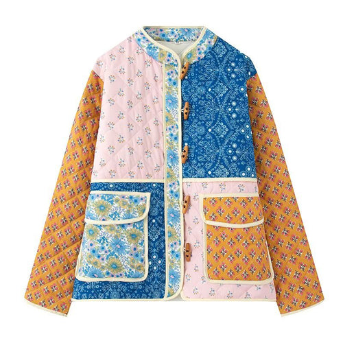 Quilted transition jacket for women with floral patterns and large pockets Amarae