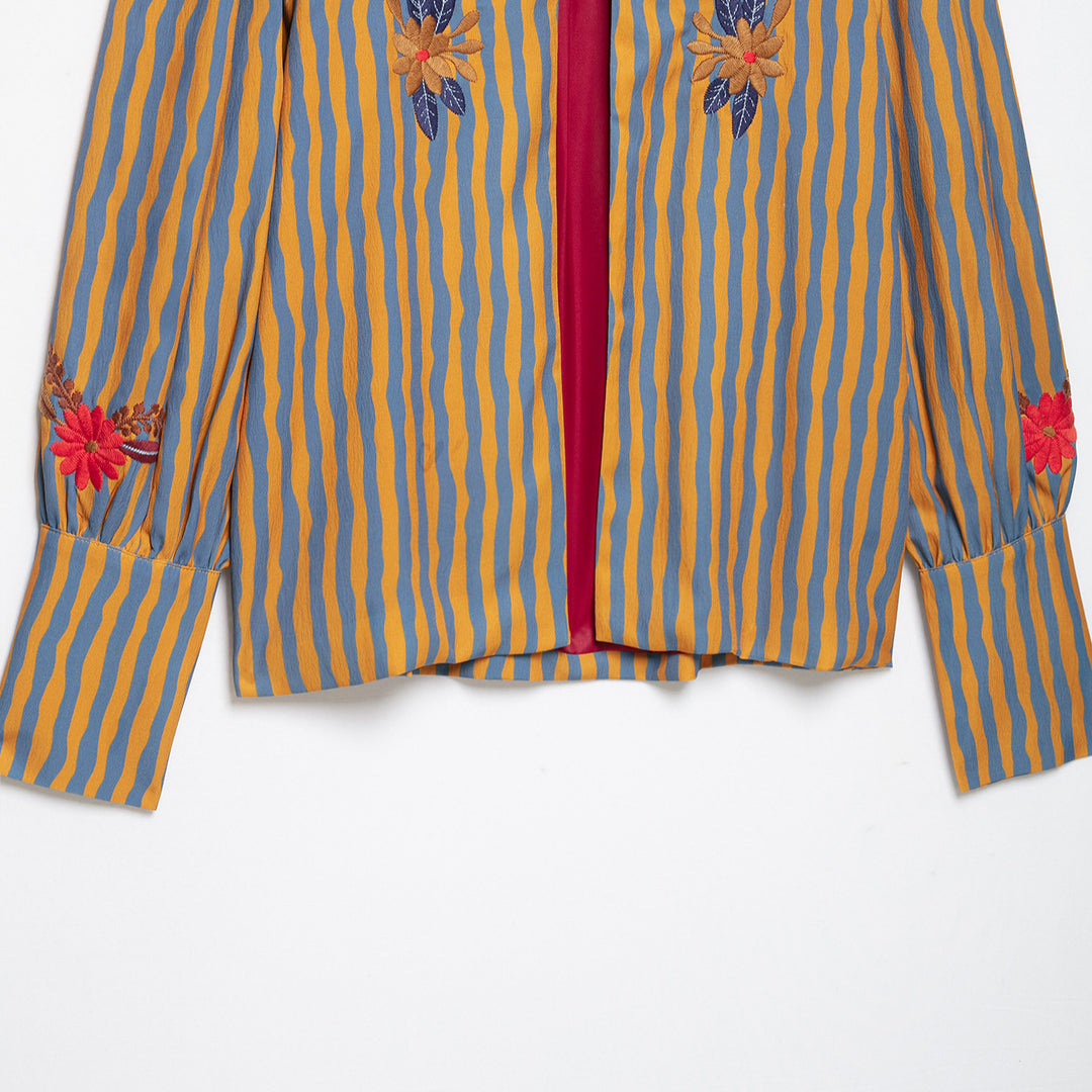 Women's Striped Cropped Blouse with Floral Embroidery Amarae
