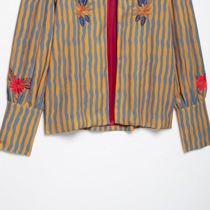 Women's Striped Cropped Blouse with Floral Embroidery Amarae