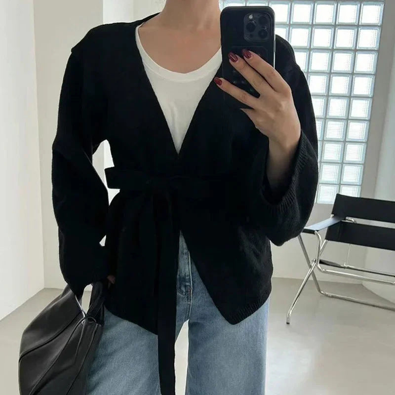 Women Elegant knit coat with wrap design Lune London