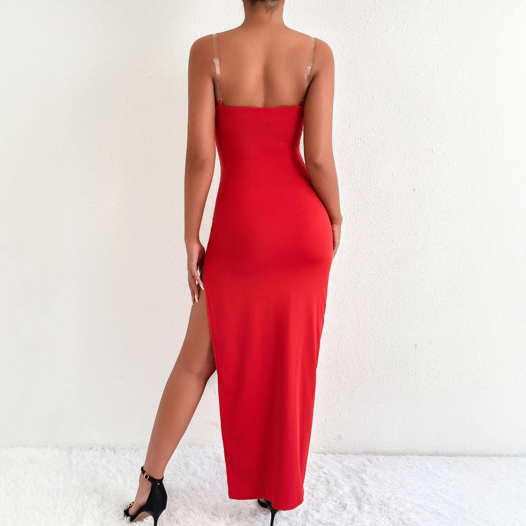 Women Elegant Maxi Dress with Side Slit and Fine Straps Lune London