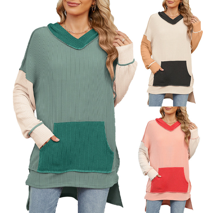 Long casual sweater for women with hood and side pocket Lune London