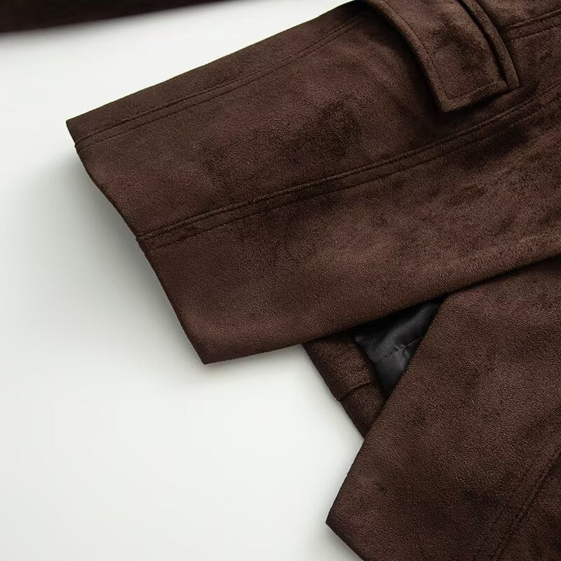 Women's Tailored Suede Blazer with Notched Collar and Flap Pockets Amarae