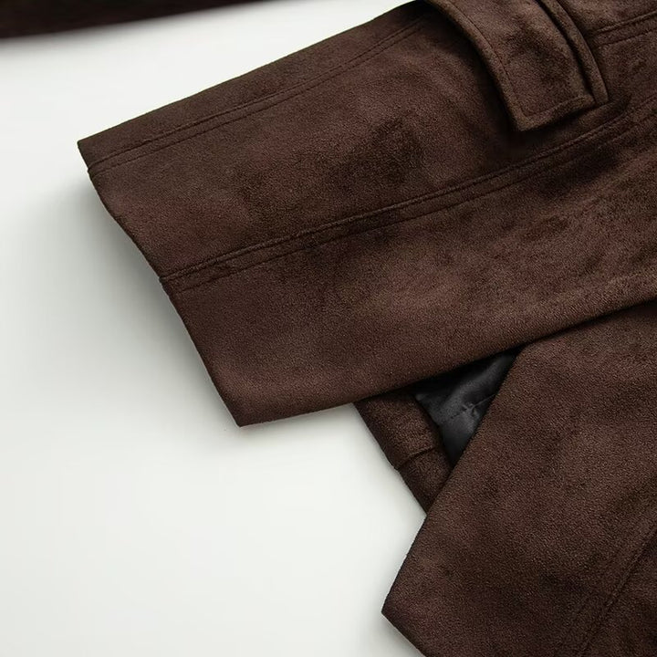 Women's Tailored Suede Blazer with Notched Collar and Flap Pockets Amarae