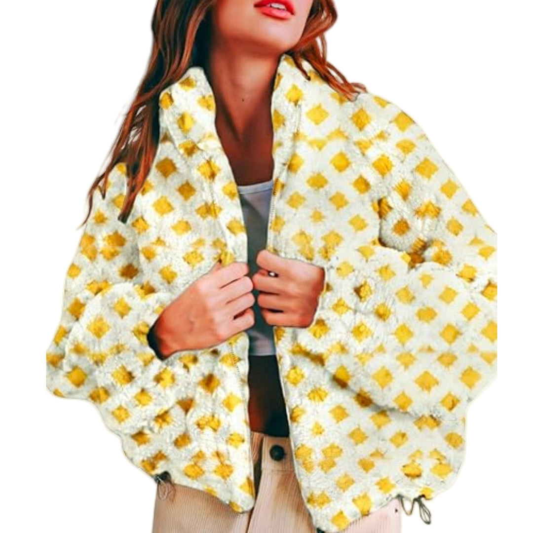 Dames veste en polaire douillette avec motif coloré et col montant Chic & Stil