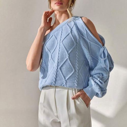 Knit sweater for women with asymmetrical cut-out details and an elegant ribbed design Amarae