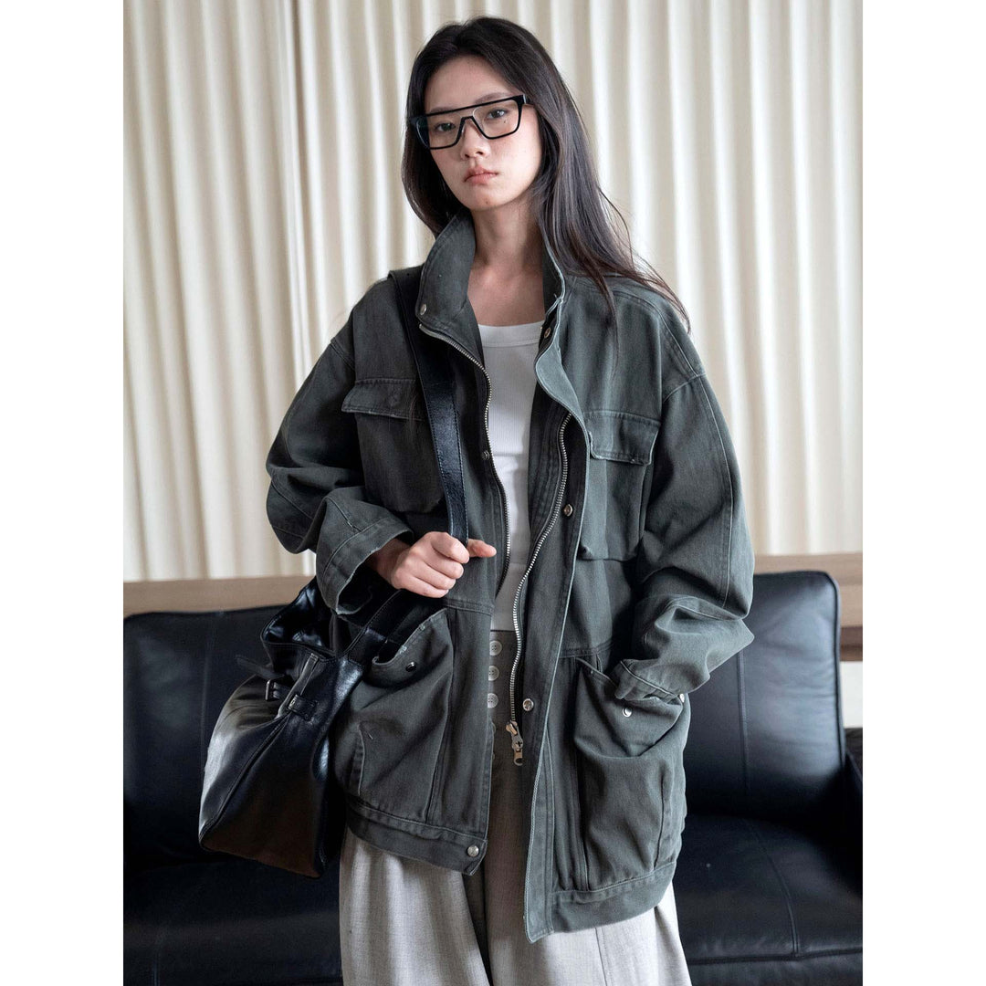 Women's Oversized Field Jacket made of sturdy canvas with a high collar and patch pockets Amarae