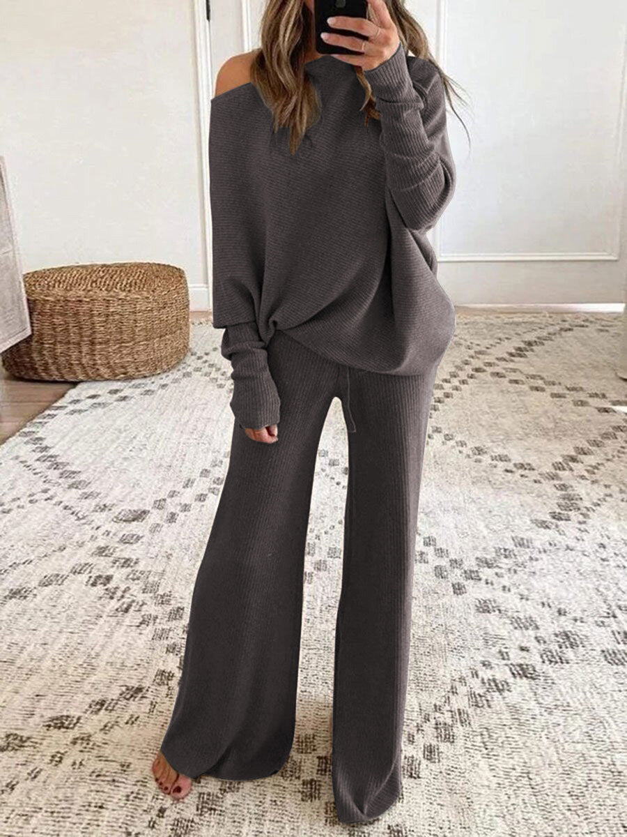 Ensemble de détente en tricot décontracté pour femmes avec coupe ample et haut épaules nues Chic & Stil