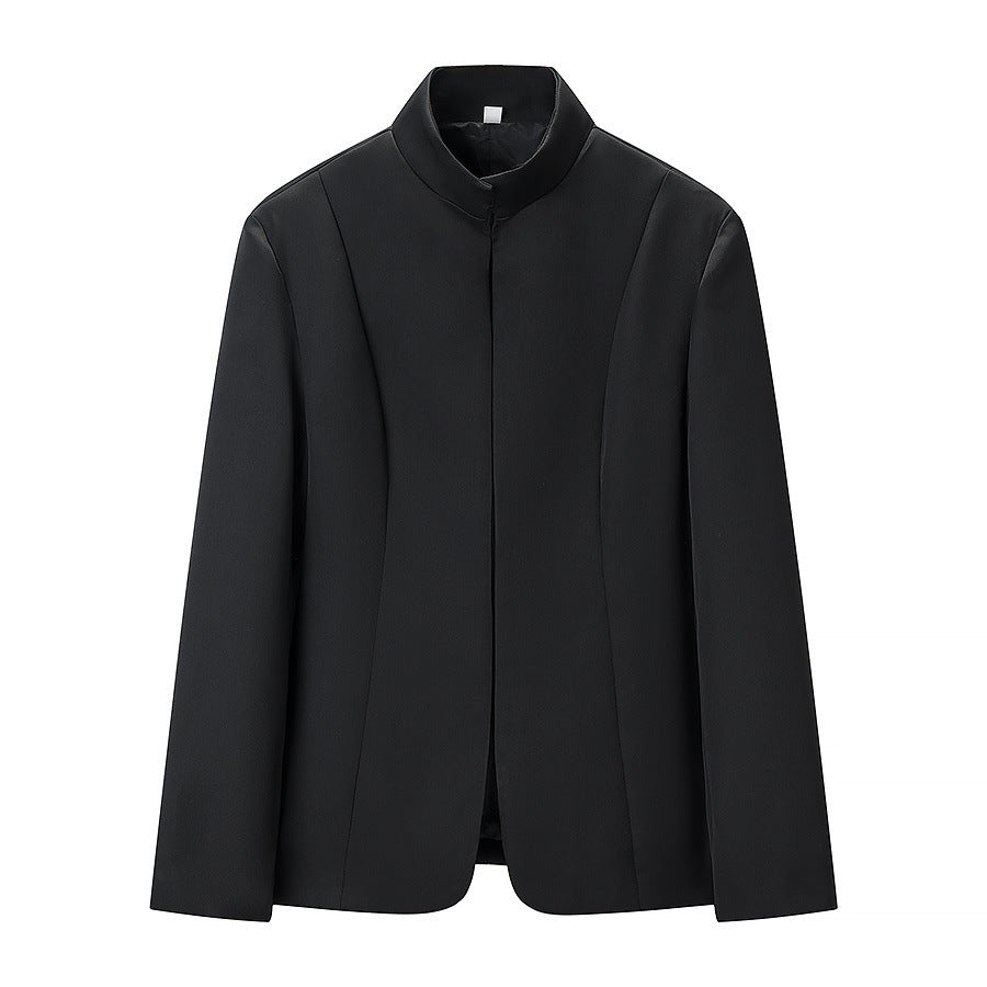 Women's short fitted blazer with stand-up collar and matching skort set Amarae