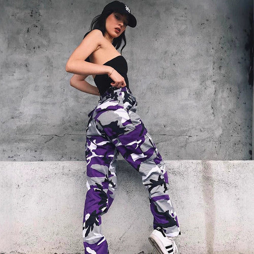 Women's cargo pants with a modern camouflage design, elastic waistband, and practical pockets Amarae