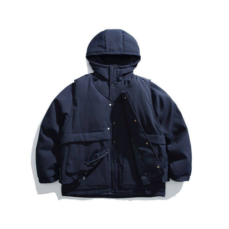 Unisex Padded Hooded Jacket with Removable Vest Insert and Ribbed Texture Amarae