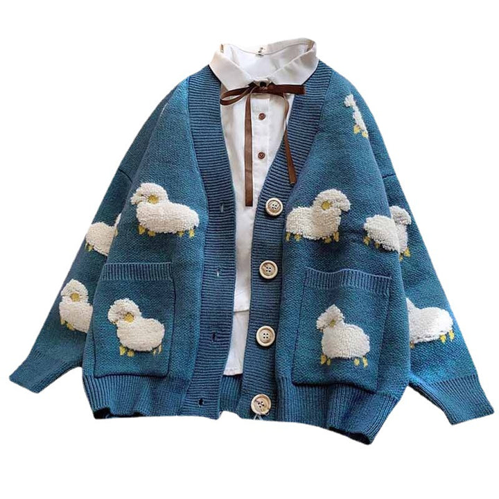 Cardigan femme avec motif de mouton ludique et grands boutons Chic & Stil