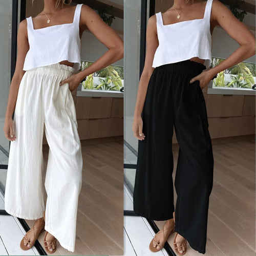 Wide palazzo pants for women with elastic waist and comfortable cut Amarae