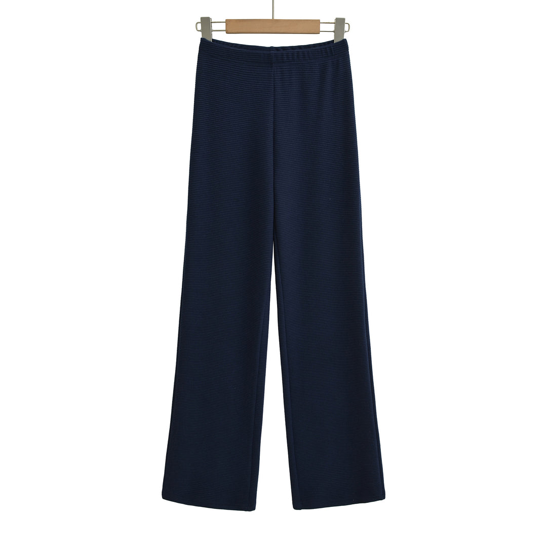 Women's wide knit pants with waffle structure and high waistband Amarae