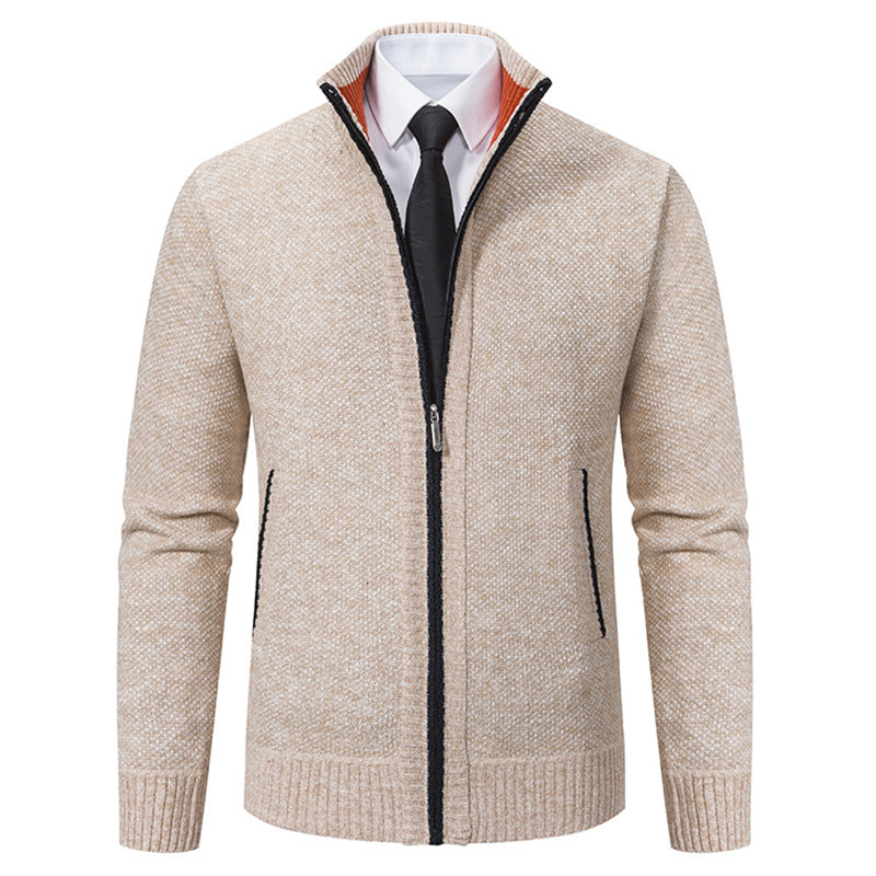 Elegant knitted jacket for men with high collar and practical zipper Lune London